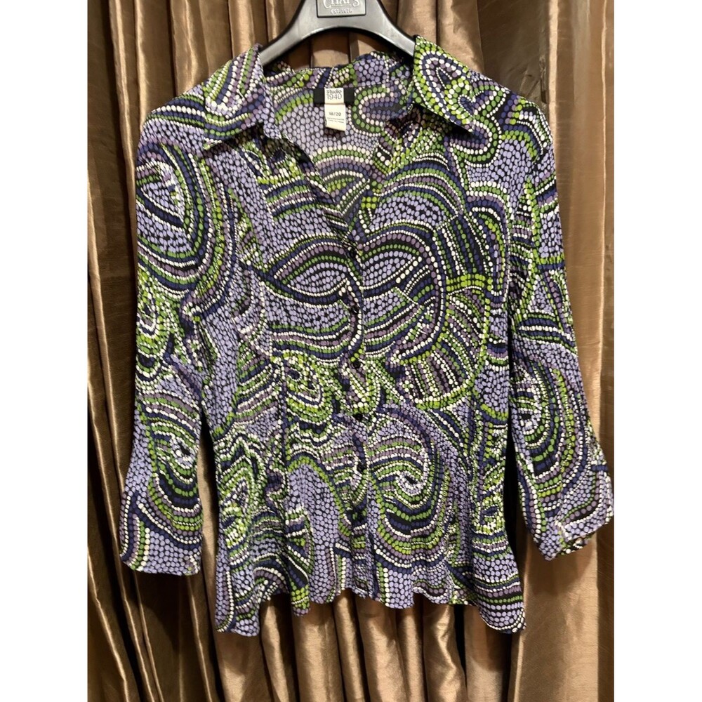 Studio 1940 Abstract Swirl Button-Down Shirt — Purple & Green #1965